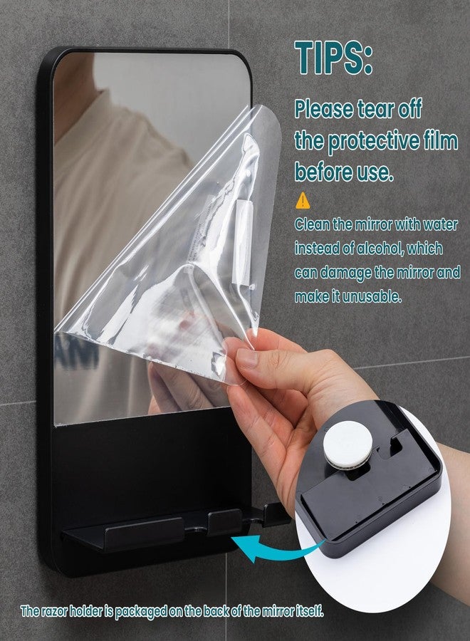 TAILI Shower Mirror Fogless Suction, Shaving Mirror with Razor Holder, Fog Free with Storage Tray, Rust-Proof, Shatterproof, Removable, Bathroom & Shower Accessories, Black - Image 3